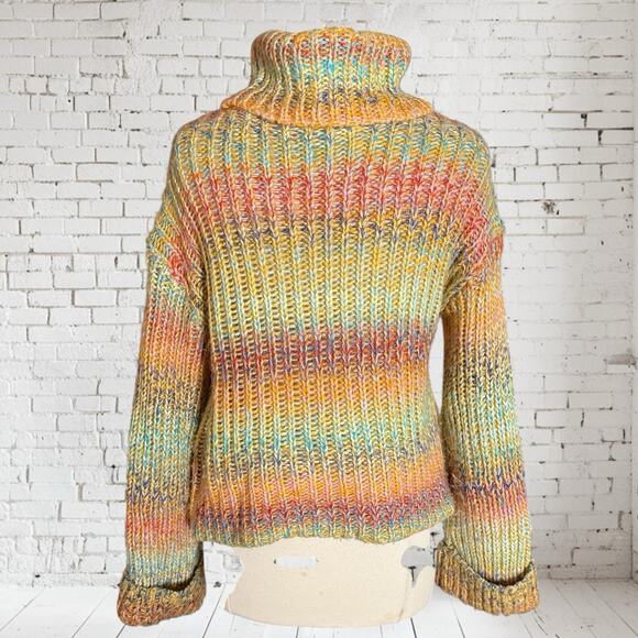 Vtg RD Style Sweater Y2K Sz Small 42" Bust Rainbow Chunky Knit Cowl Neck Ribbed - Picture 5 of 10